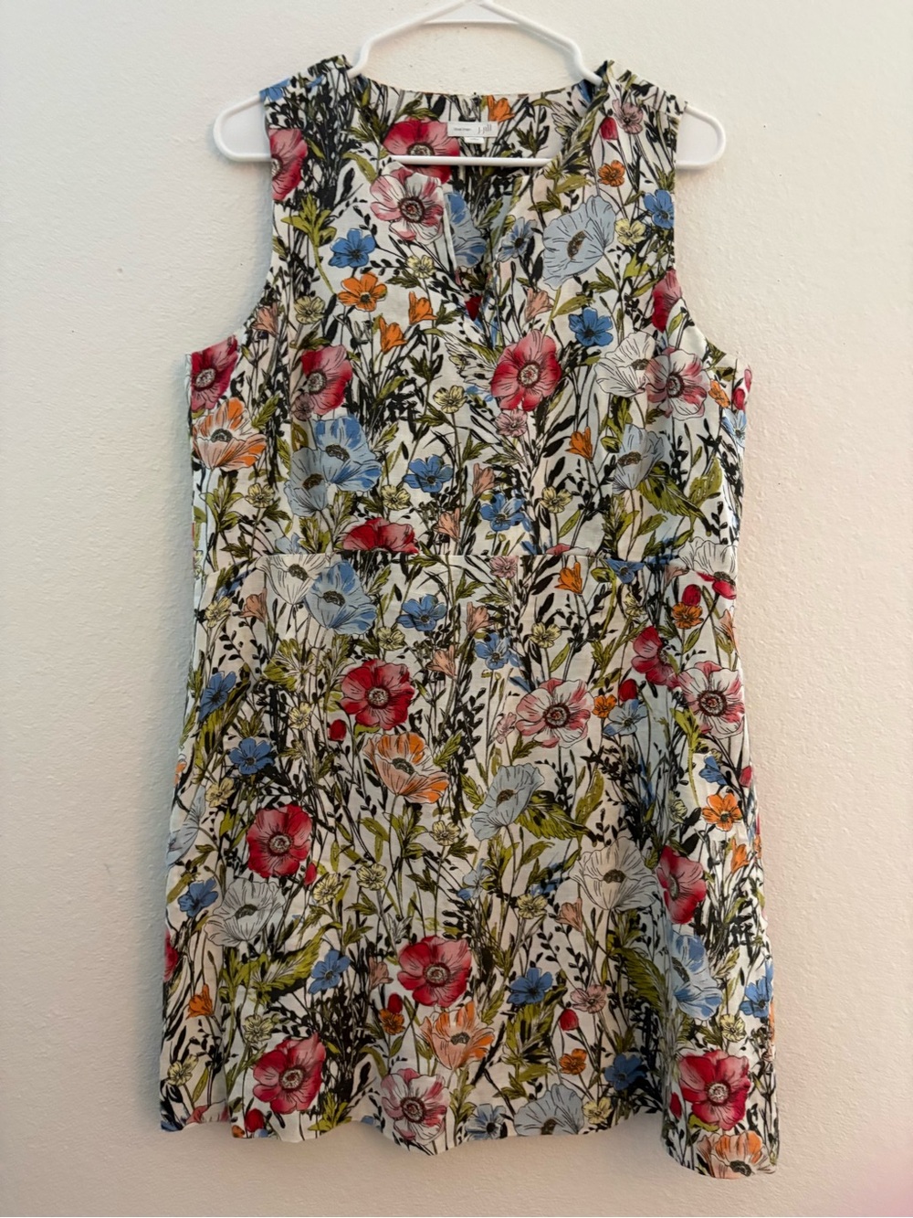 J. Jill Floral Linen Sleeveless Shift Dress in Blue, Pink, Green